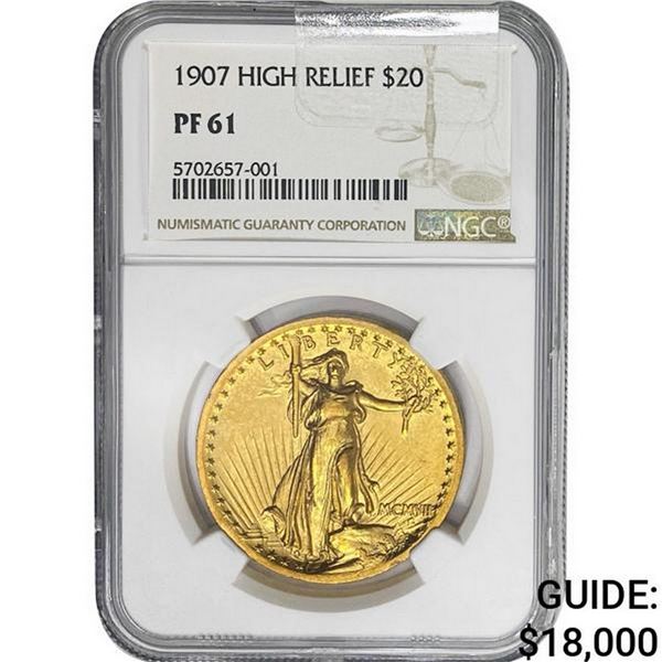 1907 $20 Gold Double Eagle NGC PF61 High Relief