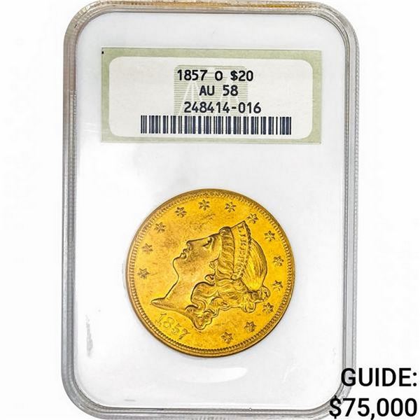 1857-O $20 Gold Double Eagle NGC AU58
