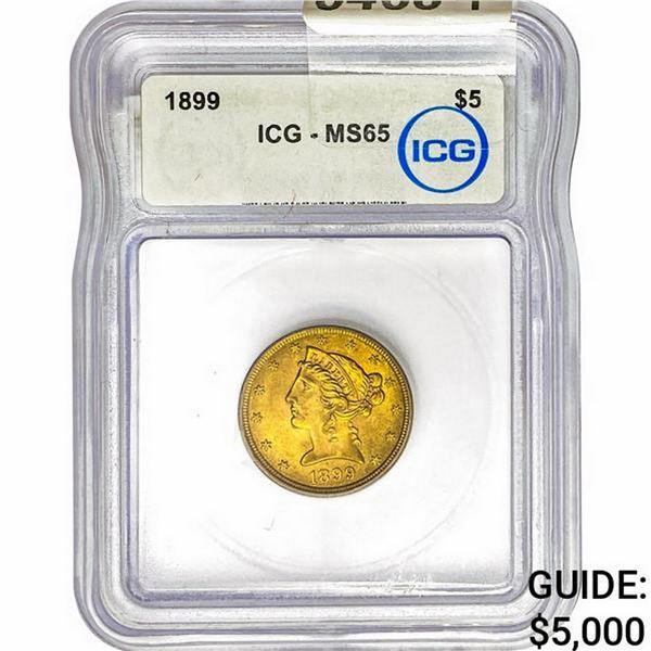 1899 $5 Gold Half Eagle ICG MS65