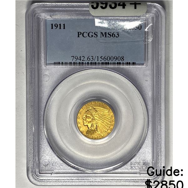 1911 $2.50 Gold Quarter Eagle PCGS MS63