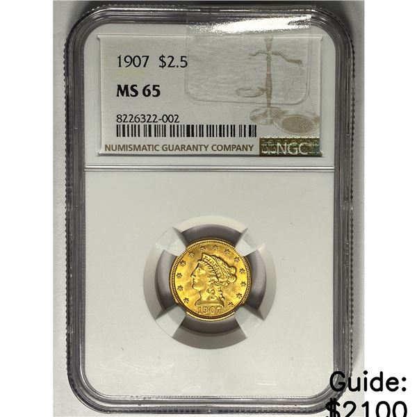 1907 $2.50 Gold Quarter Eagle NGC MS65