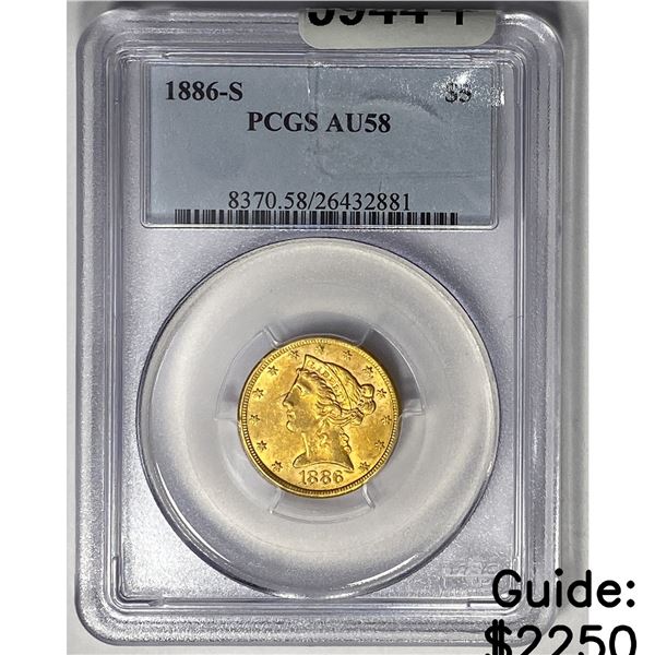 1886-S $5 Gold Half Eagle PCGS AU58