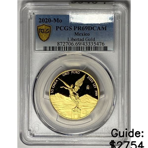 2020-MO 1/2 Onza Gold Mexico Coin PCGS PR69 DCAM