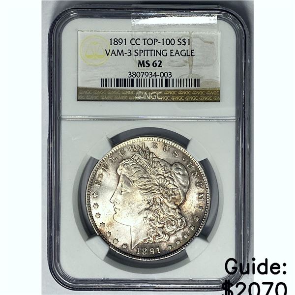 1891-CC Morgan Silver Dollar NGC MS62 VAM-3