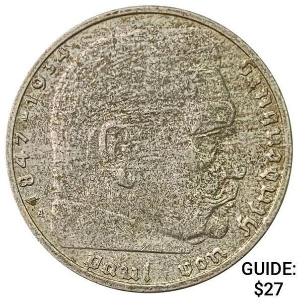 1938-A Germany Silver 2 Reichsmark UNCIRCULATED