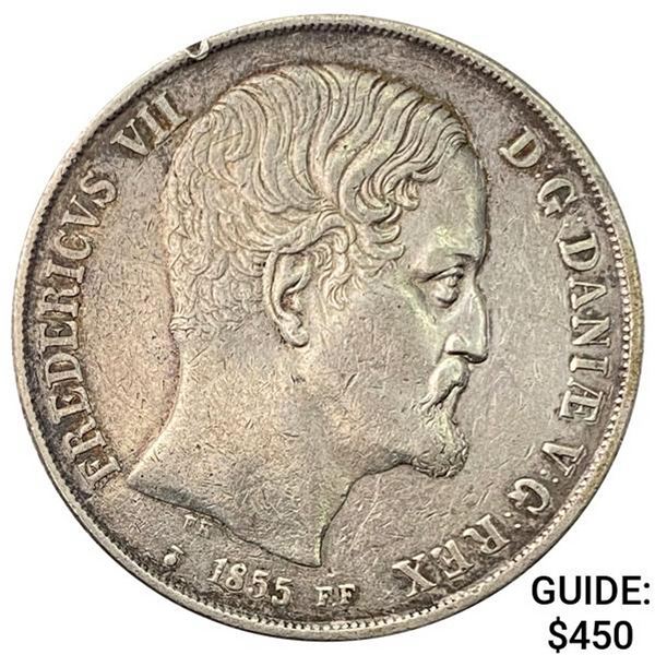1855 Denmark Silver 2 Rigsdaler NEARLY UNCIRCULATED