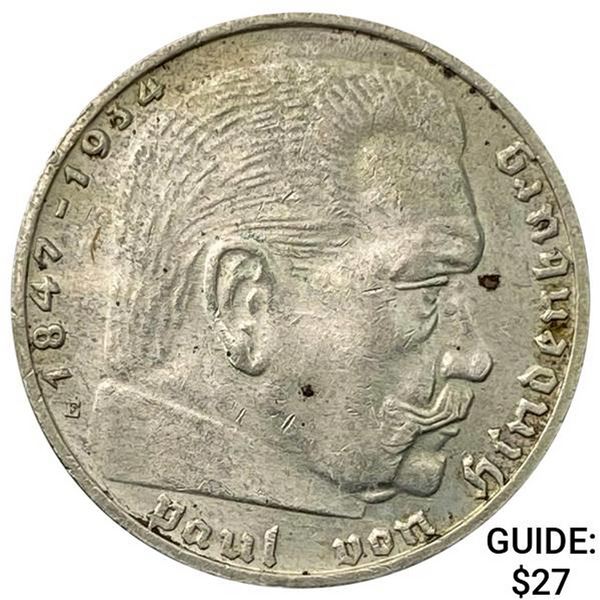 1938-E Germany Silver 2 Reichsmark UNCIRCULATED
