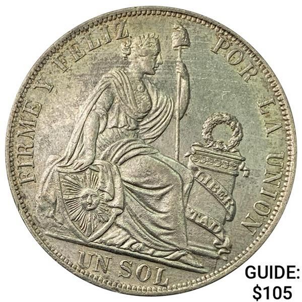 1889 Peru Silver Un Sol CLOSELY UNCIRCULATED