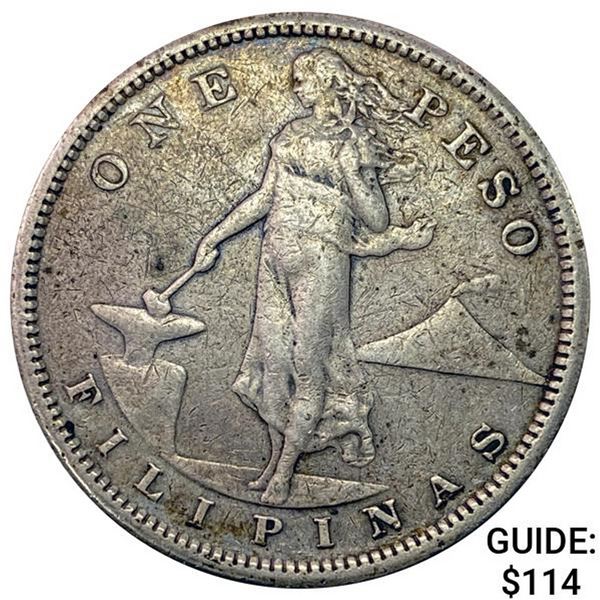 1908-S Philippines Silver Peso NEARLY UNCIRCULATED