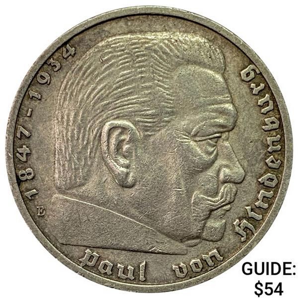 1936-E Germany Silver 5 Reichsmark UNCIRCULATED