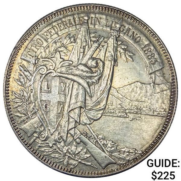 1883 Switzerland Silver 5 Francs CHOICE AU