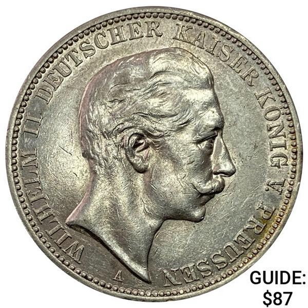 1912-A Germany Silver 3 Mark CLOSELY UNCIRCULATED