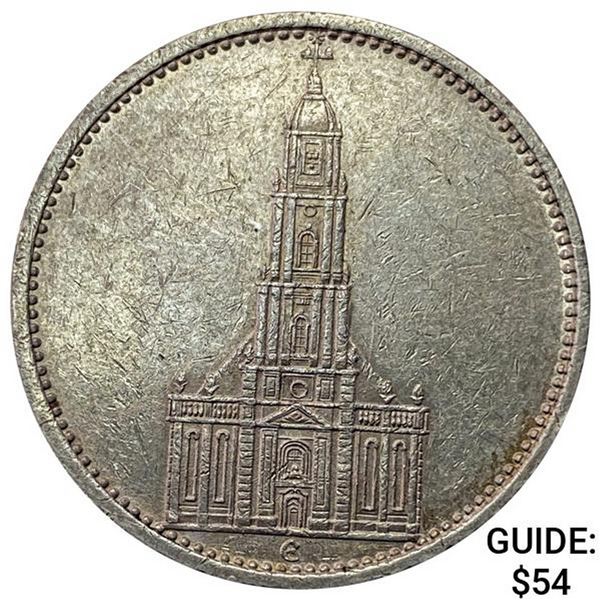 1934-E Germany Silver 5 Reichsmark CLOSELY UNCIRCULATED