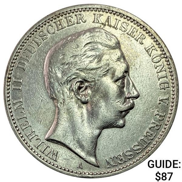 1910-A Germany Silver 3 Mark CLOSELY UNCIRCULATED