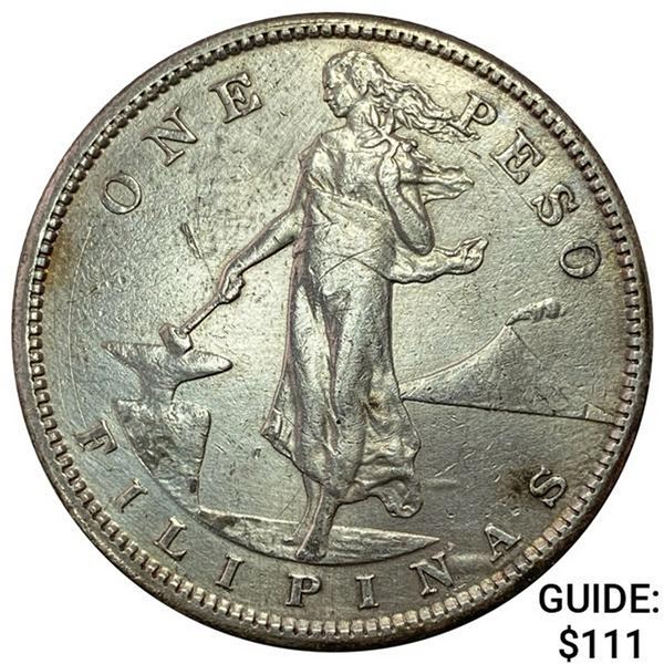 1908-S Philippines Silver Peso CHOICE AU