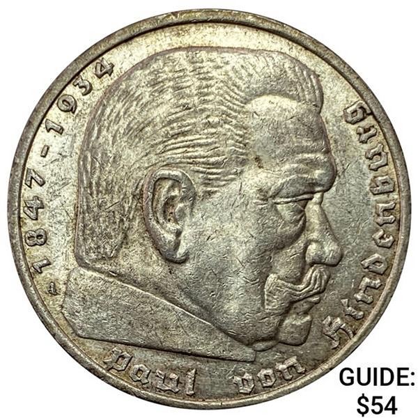 1935-A Germany Silver 5 Reichsmark UNCIRCULATED