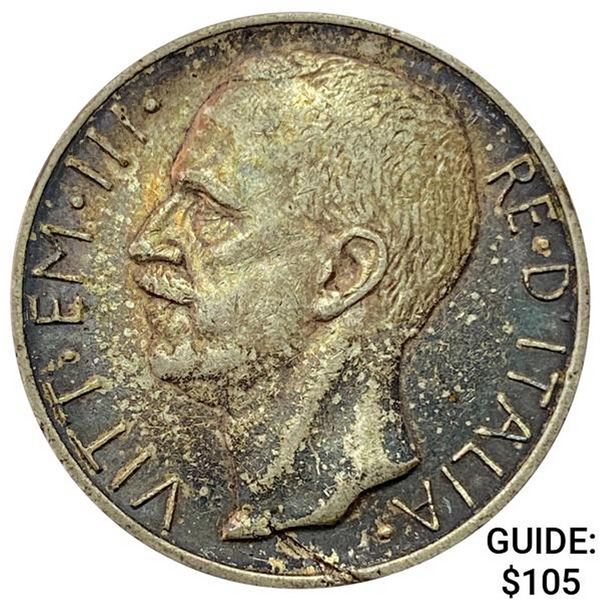 1927-R Italy Silver 10 Lire NEARLY UNCIRCULATED