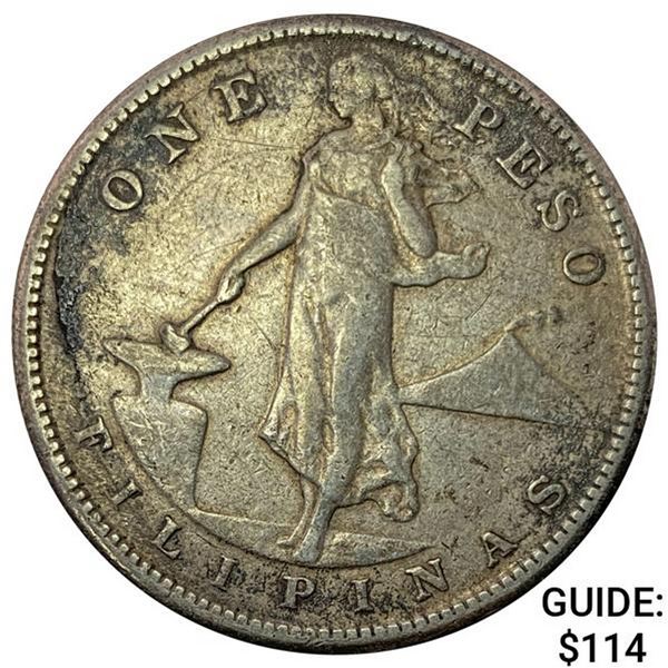 1908-S Philippines Silver Peso NEARLY UNCIRCULATED