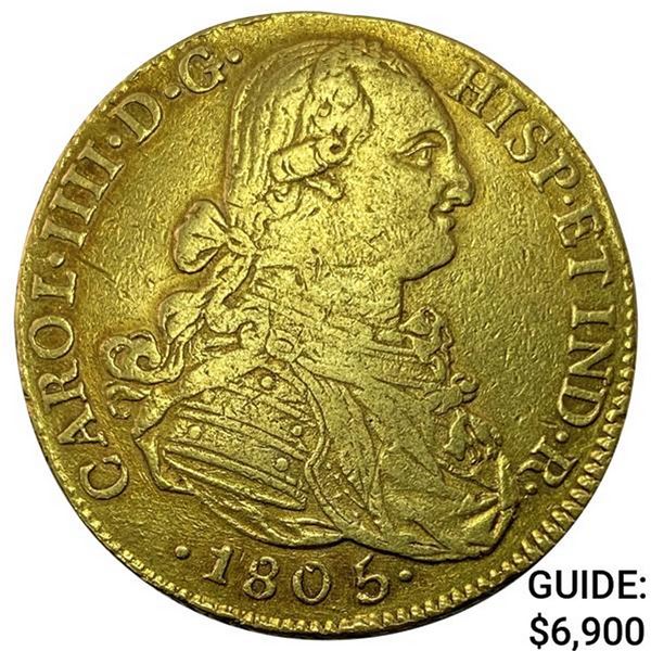 1805NR JJ Colombia .7615oz Gold 8 Escudos NEARLY UNCIRCULATED