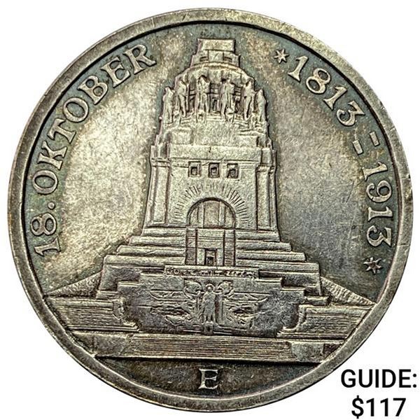 1913-E Germany Silver 3 Mark UNCIRCULATED
