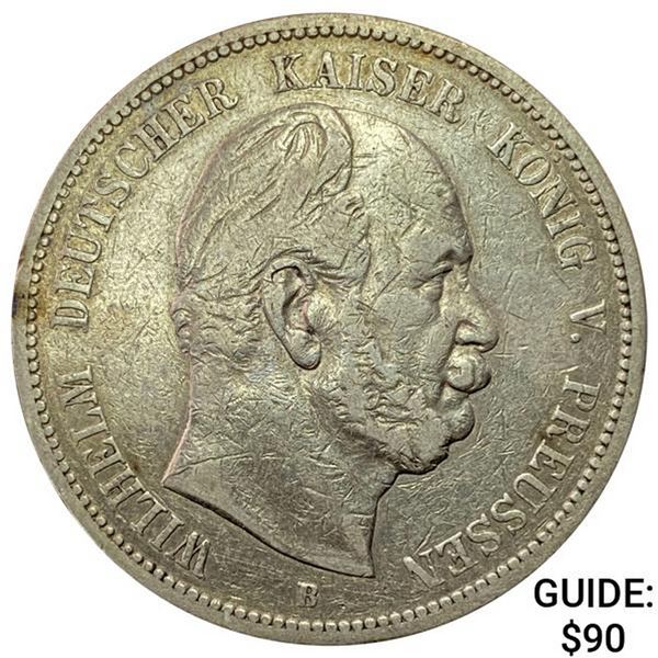 1876-B Prussia Silver 5 Mark NEARLY UNCIRCULATED