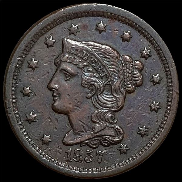 1857 Braided Hair Large Cent CLOSELY UNCIRCULATED