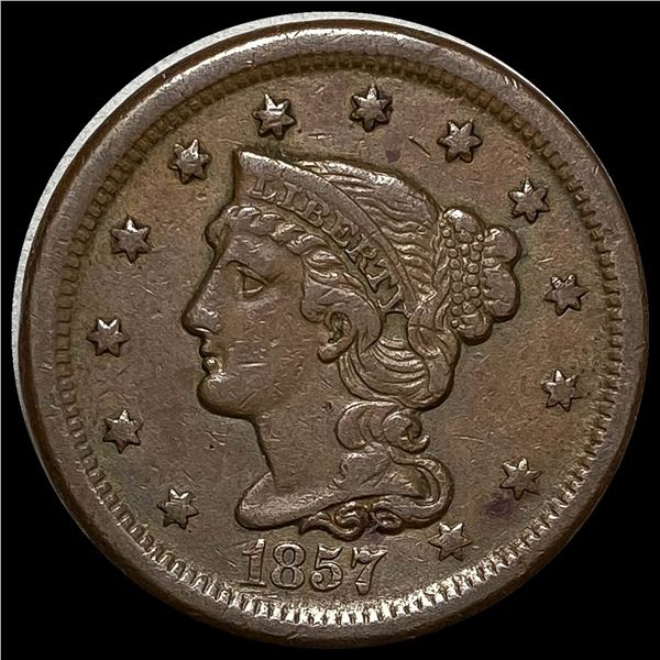 1857 Braided Hair Large Cent CLOSELY UNCIRCULATED