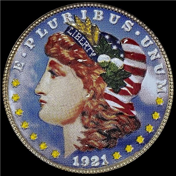 This is a colorized 1921 Morgan Silver Dollar. UNCIRCULATED