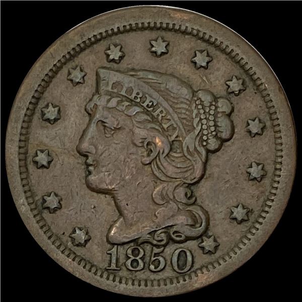 1850 Braided Hair Large Cent LIGHTLY CIRCULATED
