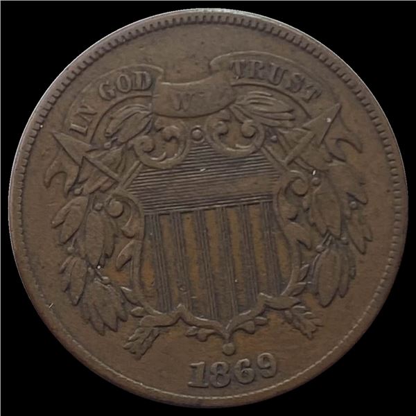 1869 Bronze Two-Cent Piece LIGHTLY CIRCULATED