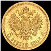 Image 2 : 1902 Russian 5 Roubles Gold Coin ,1245oz AGW UNCIRCULATED