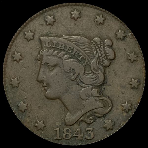 1843 Braided Hair Large Cent LIGHTLY CIRCULATED