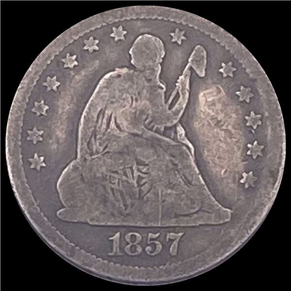 1857-O Silver Seated Liberty Quarter NICELY CIRCULATED