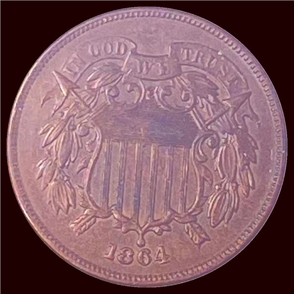 1864 Copper Two-Cent Piece CHOICE AU