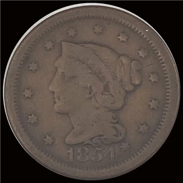 1854 Braided Hair Large Cent LIGHTLY CIRCULATED