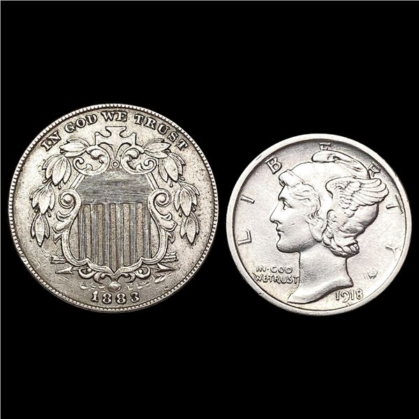 [2] 1883&1918-D 1 5C, 1 10C CHOICE AU