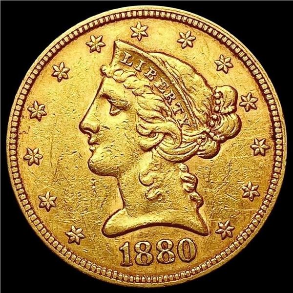 1880 $5 Gold Half Eagle CLOSELY UNCIRCULATED