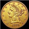Image 1 : 1880 $5 Gold Half Eagle CLOSELY UNCIRCULATED