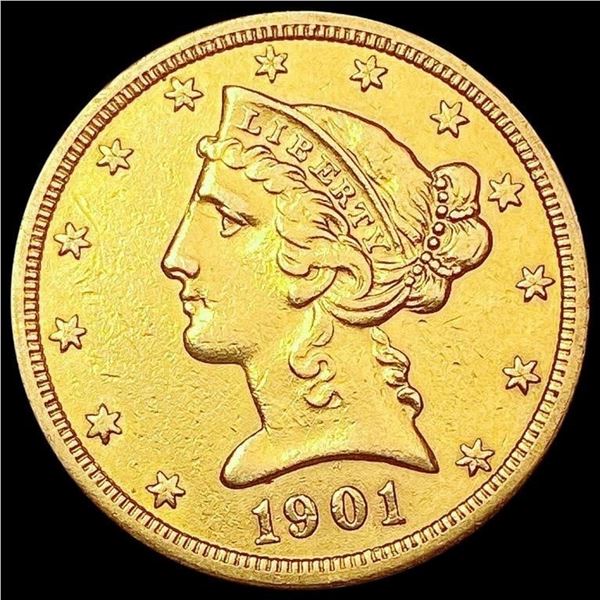 1901-S $5 Gold Half Eagle CLOSELY UNCIRCULATED