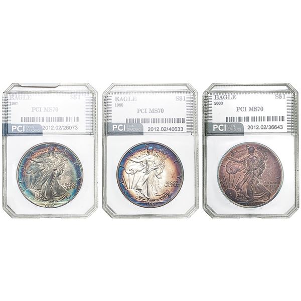 1987-2003 Toned American Silver Eagle Lot [3 Coins] PCI MS70