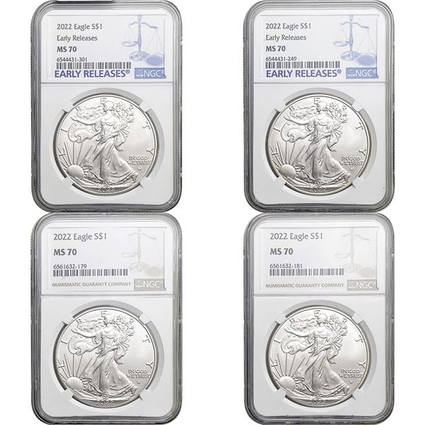 2022 American Silver Eagle Lot [4 Coins] NGC MS70