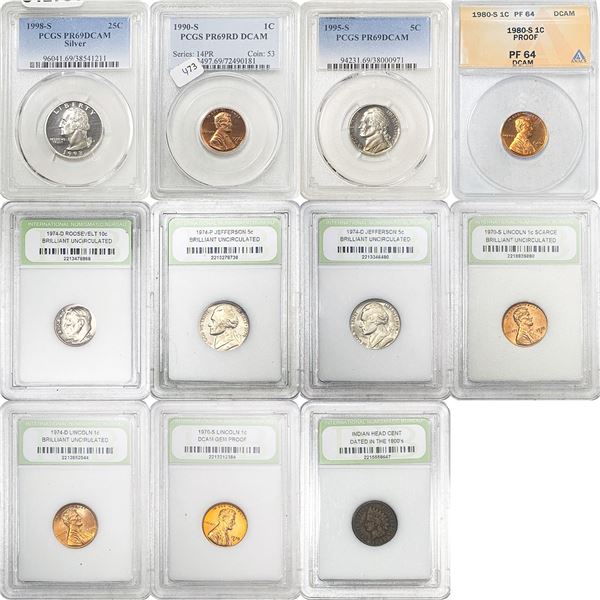 1970-1998 High Grade US Coinage Lot W/Silver [11 Coins] PCGS/INB MS/PF69