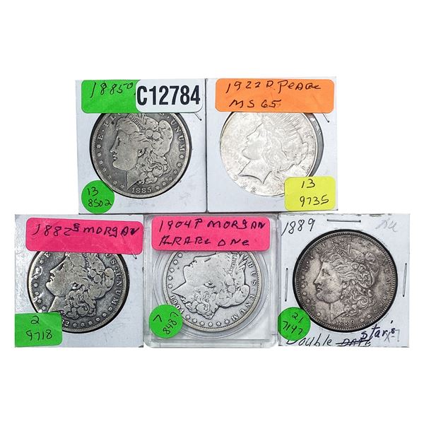 1882-1922 Morgan/Peace Silver Dollar Lot [5 Coins] HIGH GRADE