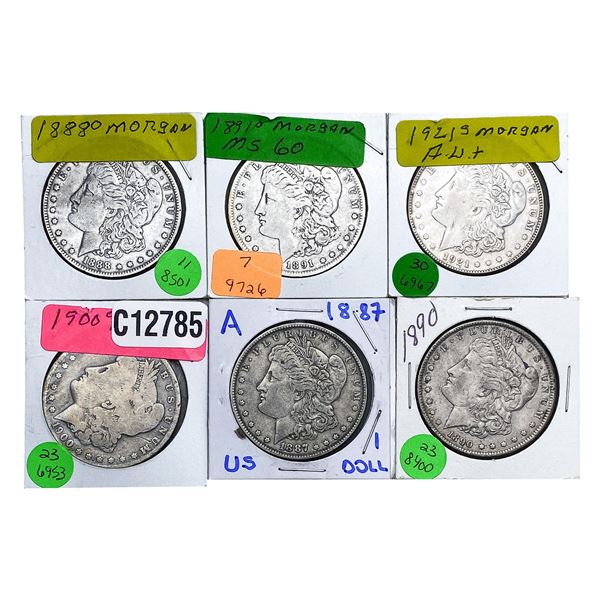 1888-1921 Morgan Silver Dollar Lot [6 Coins] HIGH GRADE