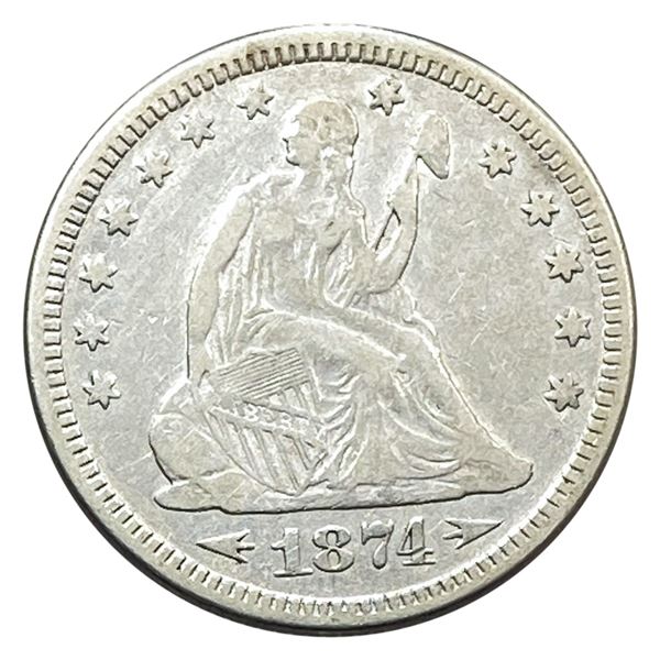 1874 Arrows Seated Liberty Quarter XF