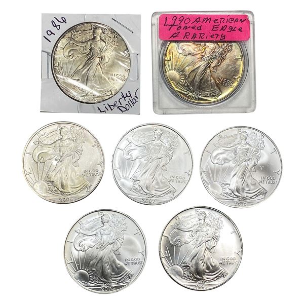 1986-2010 American Silver Eagle Lot [7 Coins] SUPERB GEM BU