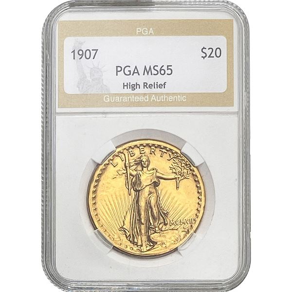 1907 $20 Gold Double Eagle PGA MS65 High Relief