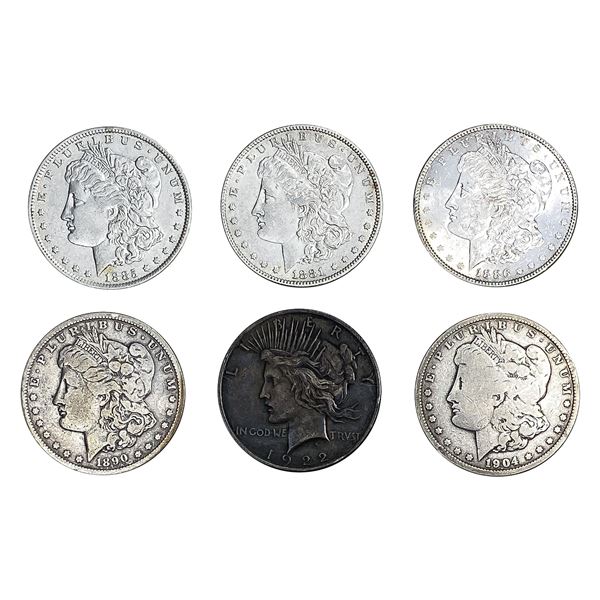 1881-1922 Varied Date Morgan and Peace Silver Dollar Lot [6 Coins]