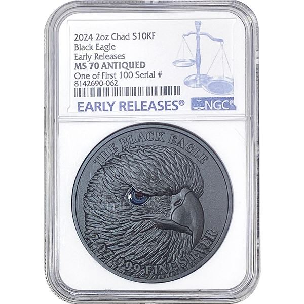 2024 Chad 2oz Silver 10KF NGC MS70 Antiquated