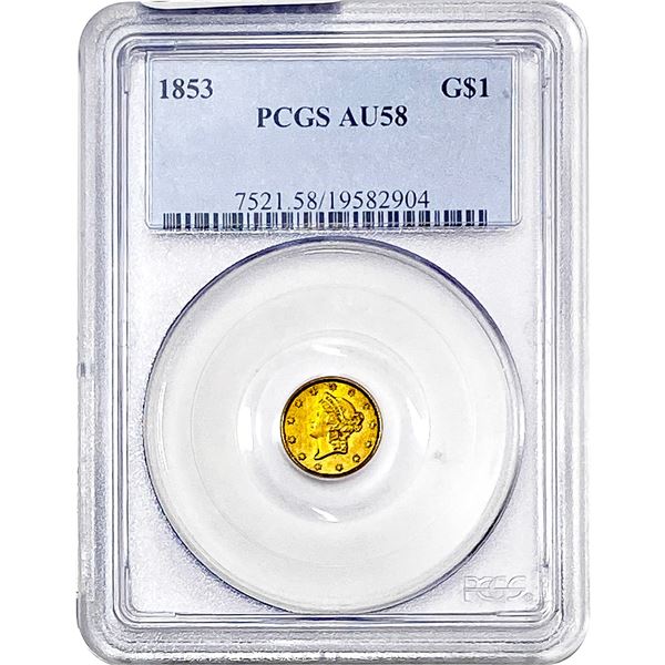 1853 Rare Gold Dollar PCGS AU58